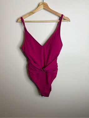 Bleu by rod beattie Women’s One-Piece Swimsuit in Deep Magenta with Knot Waist